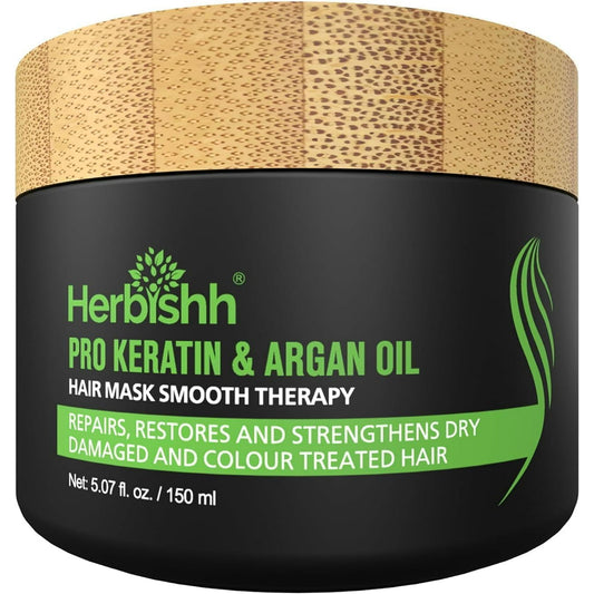 Herbishh Argan Hair Mask with Keratin for Deep Conditioning & Hydration, Revives Frizzy & Damaged Hair, Sulfate & Paraben Free, 150 ML