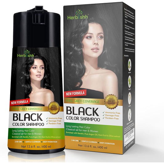 Herbishh Golden Black PPD-Free Hair Color Shampoo for Gray Hair, Hair Dye Shampoo 3 in 1, 100% Gray Coverage, Permanent Hair Color for Men & Women, Ammonia-free, 400 ml