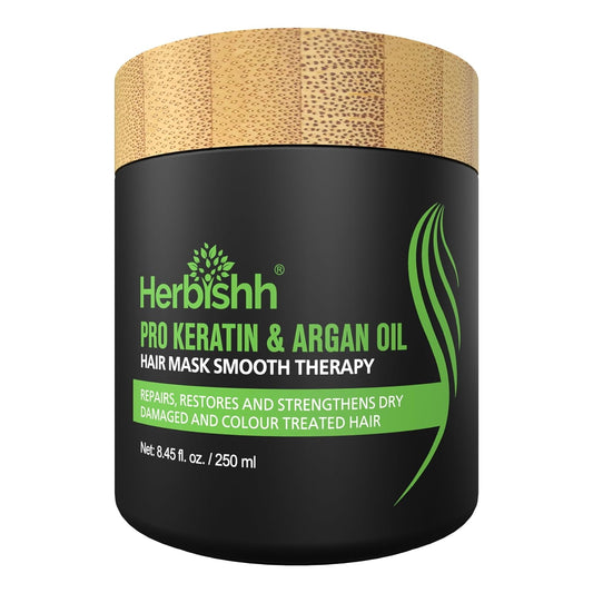 Herbishh Keratin & Argan oil Hair Mask for Damaged and Coloured treated Hair | Shine Enhancing, Texturizing & Anti Frizz | Men & Women (250 gm)