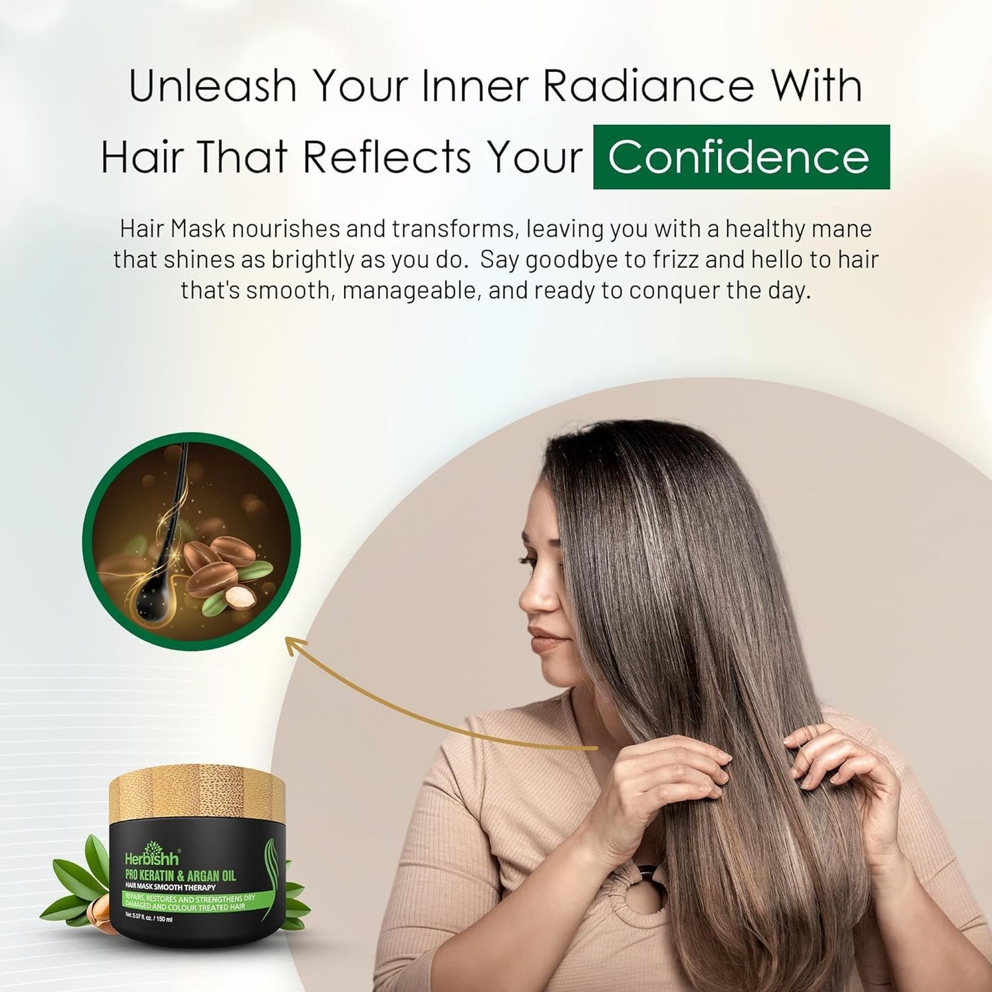 Herbishh Argan Hair Mask with Keratin for Deep Conditioning & Hydration, Revives Frizzy & Damaged Hair, Sulfate & Paraben Free, 150 ML