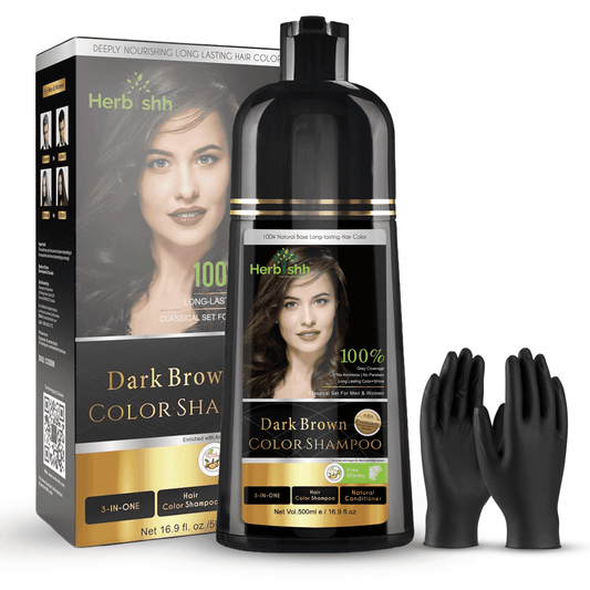 Herbishh Dark Brown Color Shampoo for Gray Hair, Permanent Hair Colour, Men & Women (500 ml)-16.9 fl. Oz